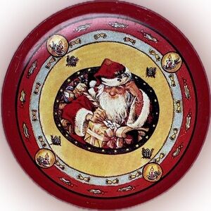 Vintage Santa Claus Tin Christmas Metal/cork table coasters . Set of 6